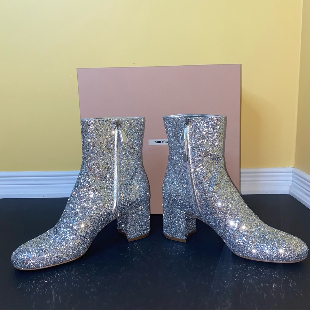 Miu Miu Calzature Donna Glitter Argento Ankle Boots